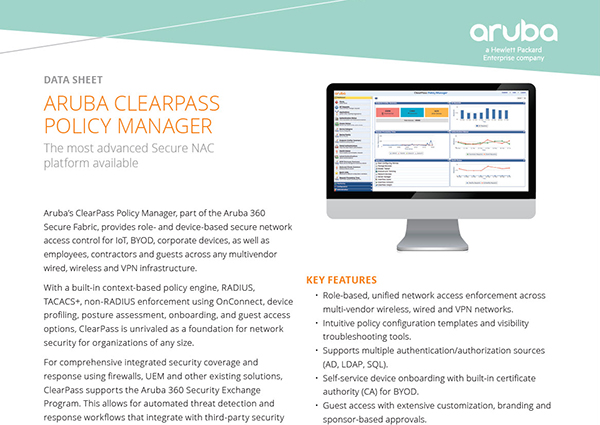 Data Sheet: Aruba ClearPass Policy Manager